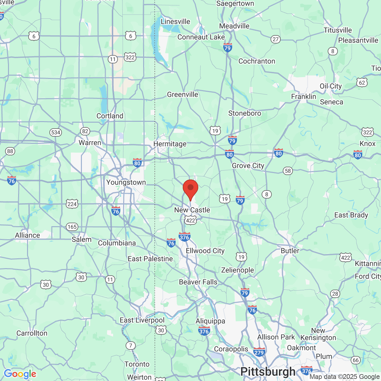 Google map image of our location in 2602 Wilmington Road New Castle, PA