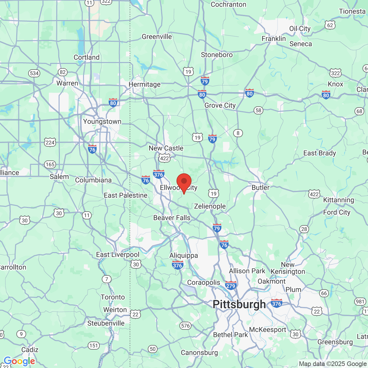 Google map image of our location in 259 Country Club Dr Ellwood City, PA