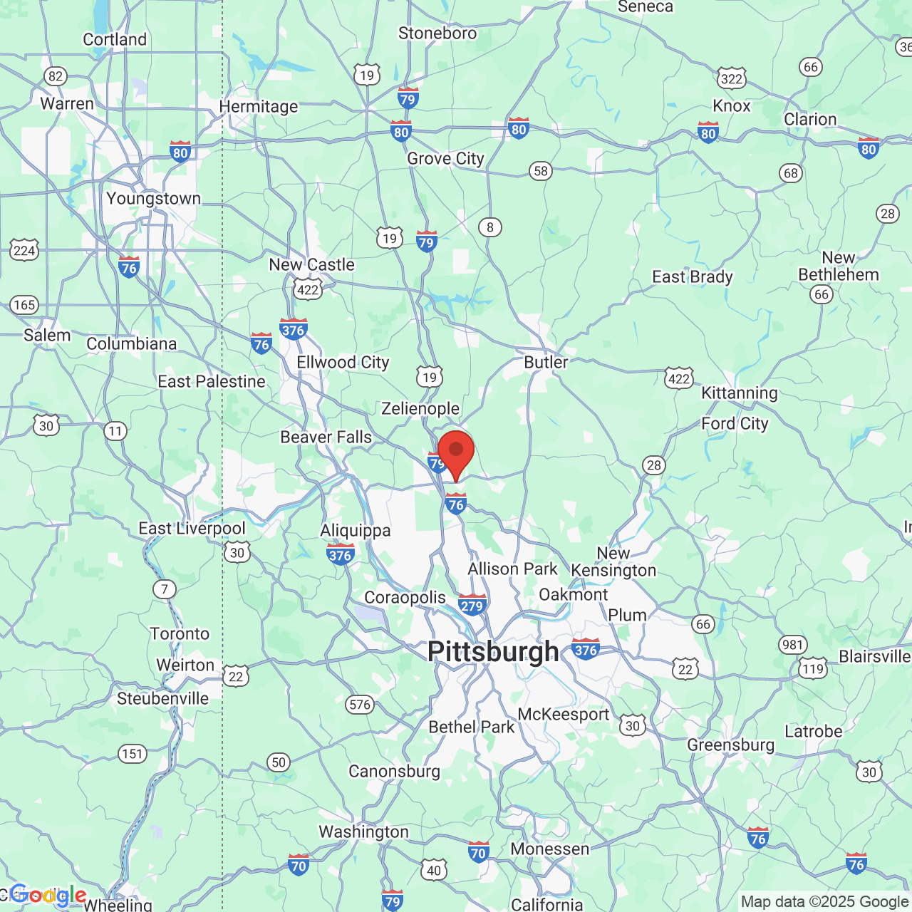 Google map image of our location in 659 Castle Creek Dr Seven Fields, PA